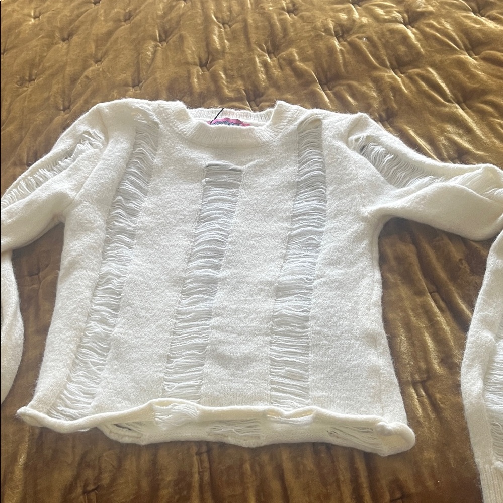 Edikted Ivory Distressed Crew Neck Sweater